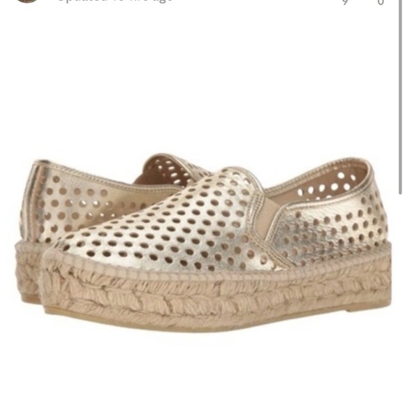 Loeffler Randall Rowan Gold Perforated Leather Espadrille Slip-Ons Size 37 - Picture 2 of 10